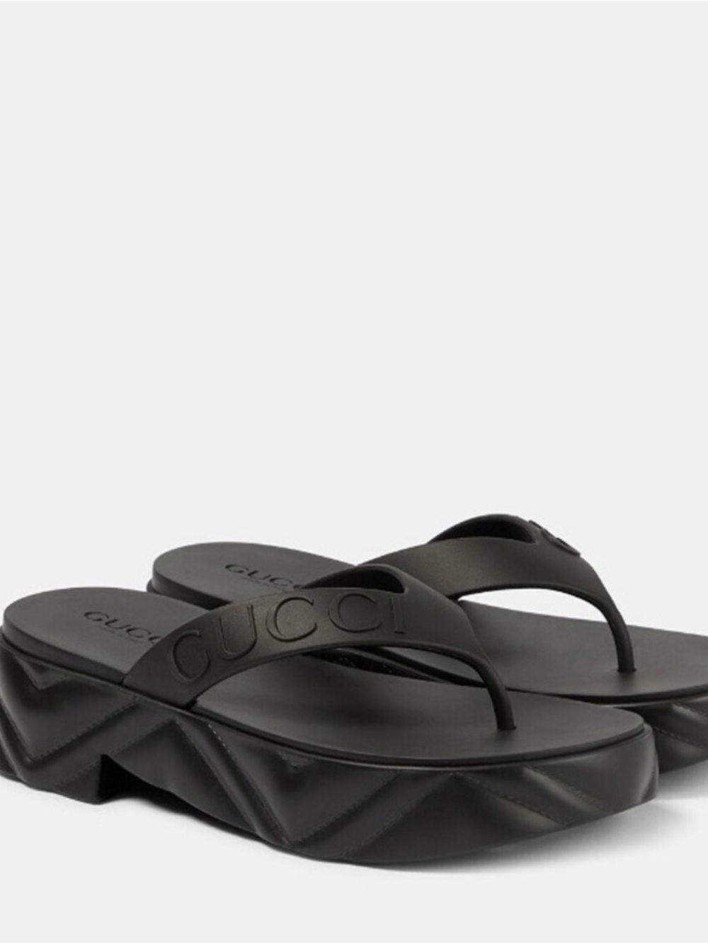 Gucci Black Platform Logo Flip Flops